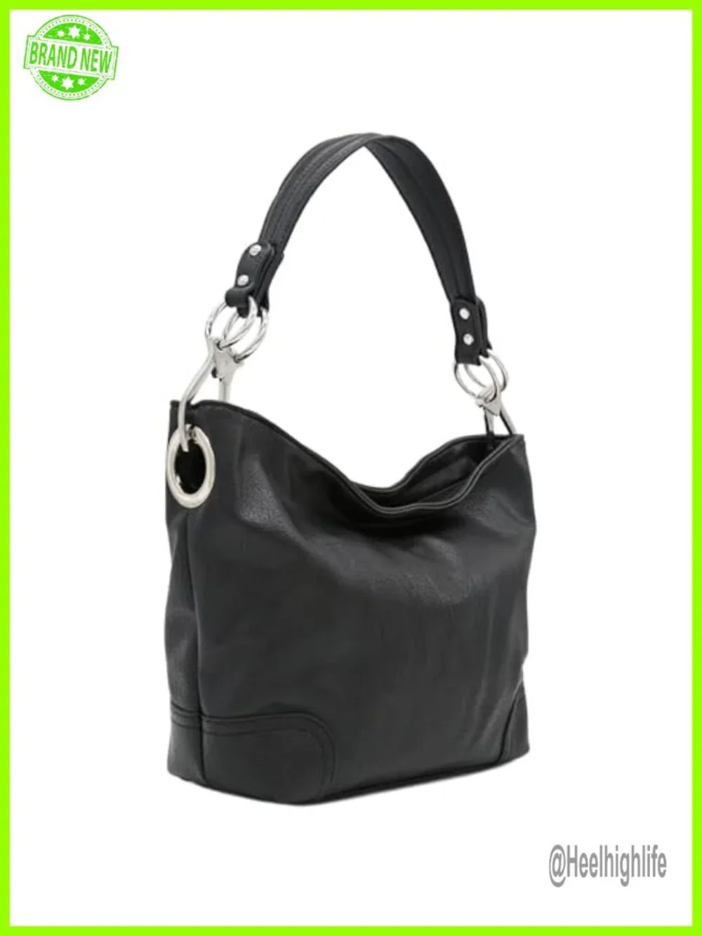 Faux Leather Hobo Shoulder Bag with Zipper Closure and Detachable Strap